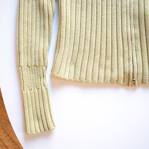 Chartreuse Ribbed Cable-knit Full Zip Hoodie Size Medium - Picture 4 of 5